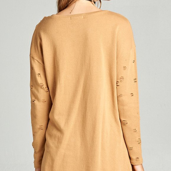 Heather Grey Distressed Ripped Sweater - Picture 3 of 3